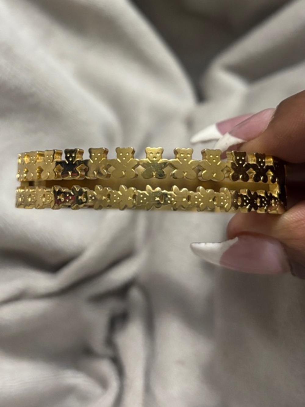 Gold Teddy Bear Link Bangle Bracelet
